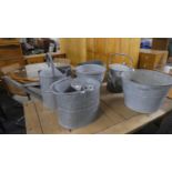 A Collection of Galvanised Iron to Include 2 Watering Cans, Bucket, Mop Bucket and Tub.