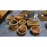 A Collection of 13 Terracotta Planters and Plant Pots, 2 Glazed Examples and an Enamel Jug Etc.