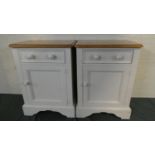 Two Matching Cream Painted Bedside Cabinets with Drawer Over Cupboard, 49cm Wide.