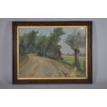 A Framed Impressionist Oil on Canvas, Sketch of a French Country Lane "On the Road to Trepied", by