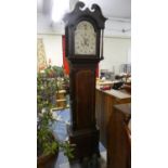 A 19th Century Mahogany Long Case Clock for Restoration. Painted Arch Dial Inscribed "Barwise,