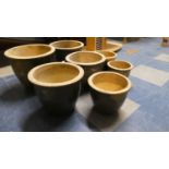 A Collection of Seven Various Graduated Glazed Stoneware Planters, The Largest 30cm Diameter.
