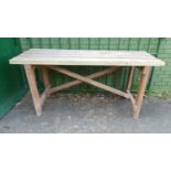 A Hand Made Pine Potting Table or Plant Stand with Four Plank Top. 181 cm x 61cm.
