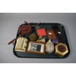 A Tray of Curios to Include African Comb, Bottle Opener, Pin Cushion, Jewelled Box Etc.