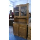A Light Oak Side Cabinet with Two Drawers and Glazed Display, 82.5cm