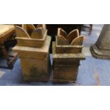 Two Vintage Terracotta Castellated Chimney Pots. 63cm and 58cm High.