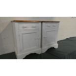 A Pair of Painted Bedside Cabinets with Stripped Pine Tops, 49cm Wide.