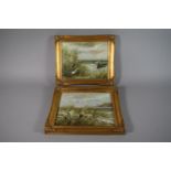 A Pair of Gilt Framed Oils on Board, Beach Scenes. 24cm Wide.