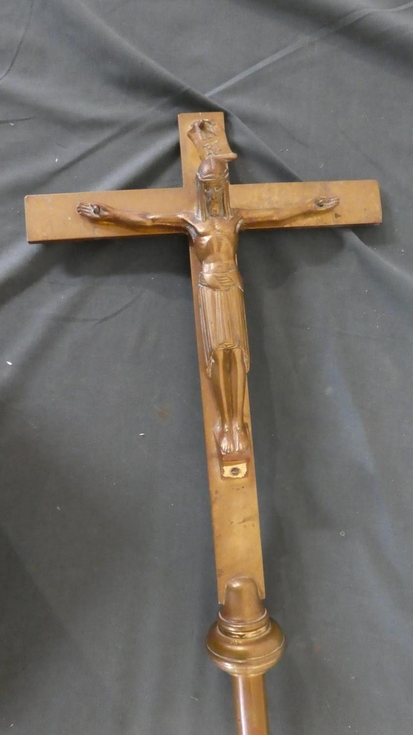 A Mid 20th Century Brass Christian Processional Cross to be Carried by a Crucifer at Important - Image 2 of 3