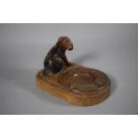 An Early 20th Century Arts & Crafts Influenced Copper Dish Mounted on Wooden Stand with Carved Fox