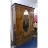 An Edwardian Inlaid Mirror Fronted Double Wardrobe with Base Drawer, 127cm Wide