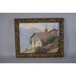 A Gilt Framed Oil on Canvas, "Monastery in Switzerland or North Italy" Attributed to Joan