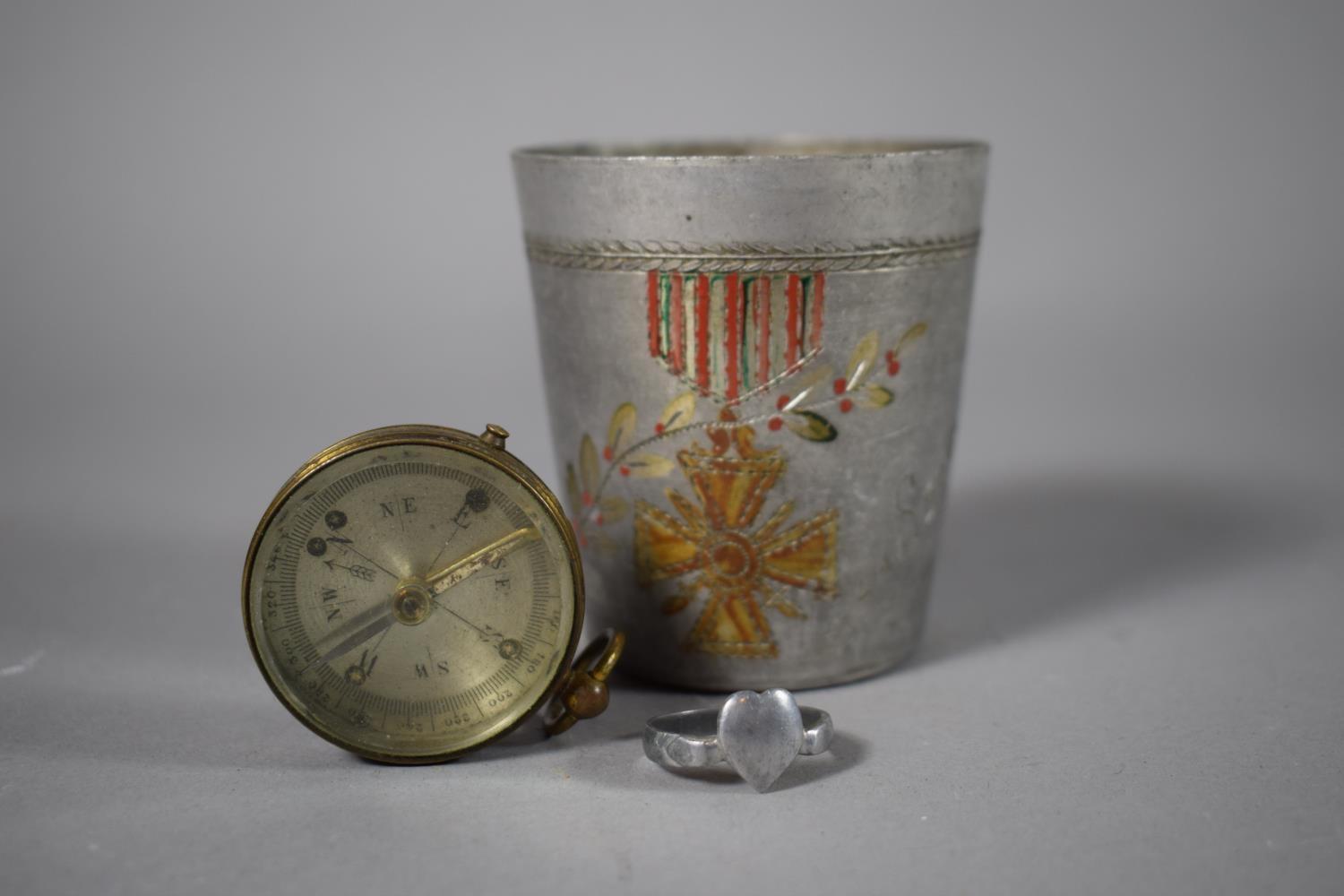 A Small Metal WW1 Cup Engraved with French Croix De Guerre and Inscribed "La Somme 1917" Together