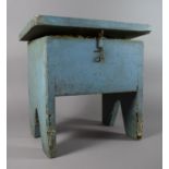 A Blue Painted Pine Shoe Cleaning Box Stool with Contents, 35cm Wide.