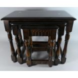 A Good Quality Oak Nest of Three Tables, The Largest 61cm Wide.