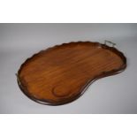 A String Inlaid 19th Century Mahogany Kidney Shaped Gallery Tray with Brass Carrying Handles. 69cm