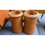 A Pair of Cylindrical Terracotta Chimney Pots. 46cm High.