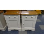 Two Painted Bedside Cabinets with Single Drawers Under Stripped Top, 49cm Wide