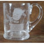 A Glass Tankard Decorated with Two Spitfires and Winston Churchill, "We Shall Defend Our Island