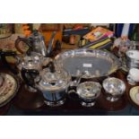 A Tray of Silverplate to Include Four Piece Teaservice , Coffee Pot, Late 19th Century Warming