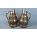 A Pair of Copper Banded French Wooden Wine Pitchers with Hinged Lids. Stamped H Blanchet Fils, Place