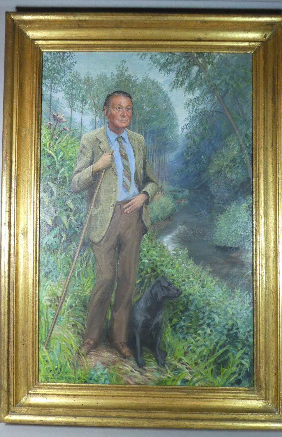 A Gilt Framed Oil on Canvas Full Length Portrait of a Country Gent. 90cms High. Signed Rosemarie