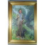 A Gilt Framed Oil on Canvas Full Length Portrait of a Country Gent. 90cms High. Signed Rosemarie