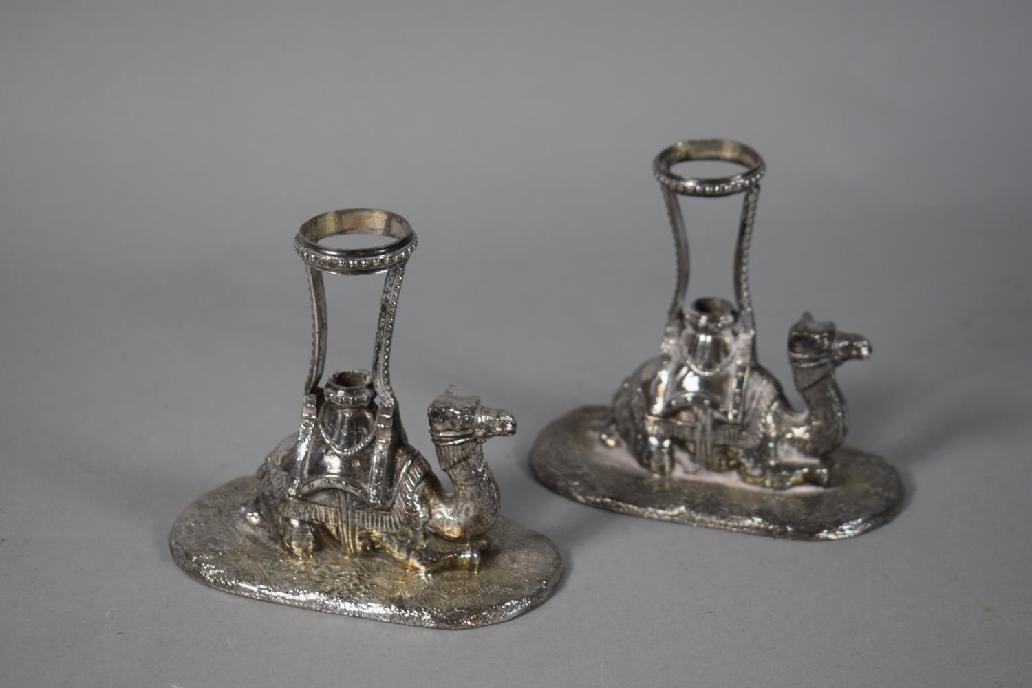 A Pair of Late 19h Century Silver Plated Epergne Stands in the Form of Recumbent Camels. 10cm High