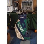 A Regal Golf Bag, Three Woods, Four Irons and a Putter (Various Makers)