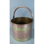 A Brass Banded Copper Coal Bucket, 29cm Diameter