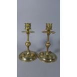 A Pair of Early 20th Century Arts and Crafts Influenced Brass Candlesticks with Stone Cabochons,