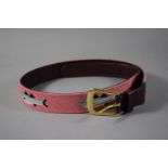 An American Harding Lane Needlepoint Belt with Brass Buckle and Salmon Decoration, Size Small