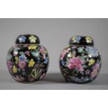 A Pair of Small 20th Century Chinese Ginger Jars and Covers Having Polychrome Enamel Floral