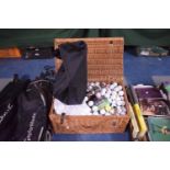 A Wicker Picnic Basket and Bag Containing Large Quantity of Used Golf Balls
