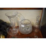 A Collection of Glassware to Include Glasses, Decanter, Crystal Light Shade Droppers etc