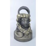 A Reproduction Cast Iron Mask Head Door Porter with Gilt Decoration, 19.5cm High