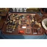 A Tray Containing Various Vintage Buttons and Belt Buckles etc