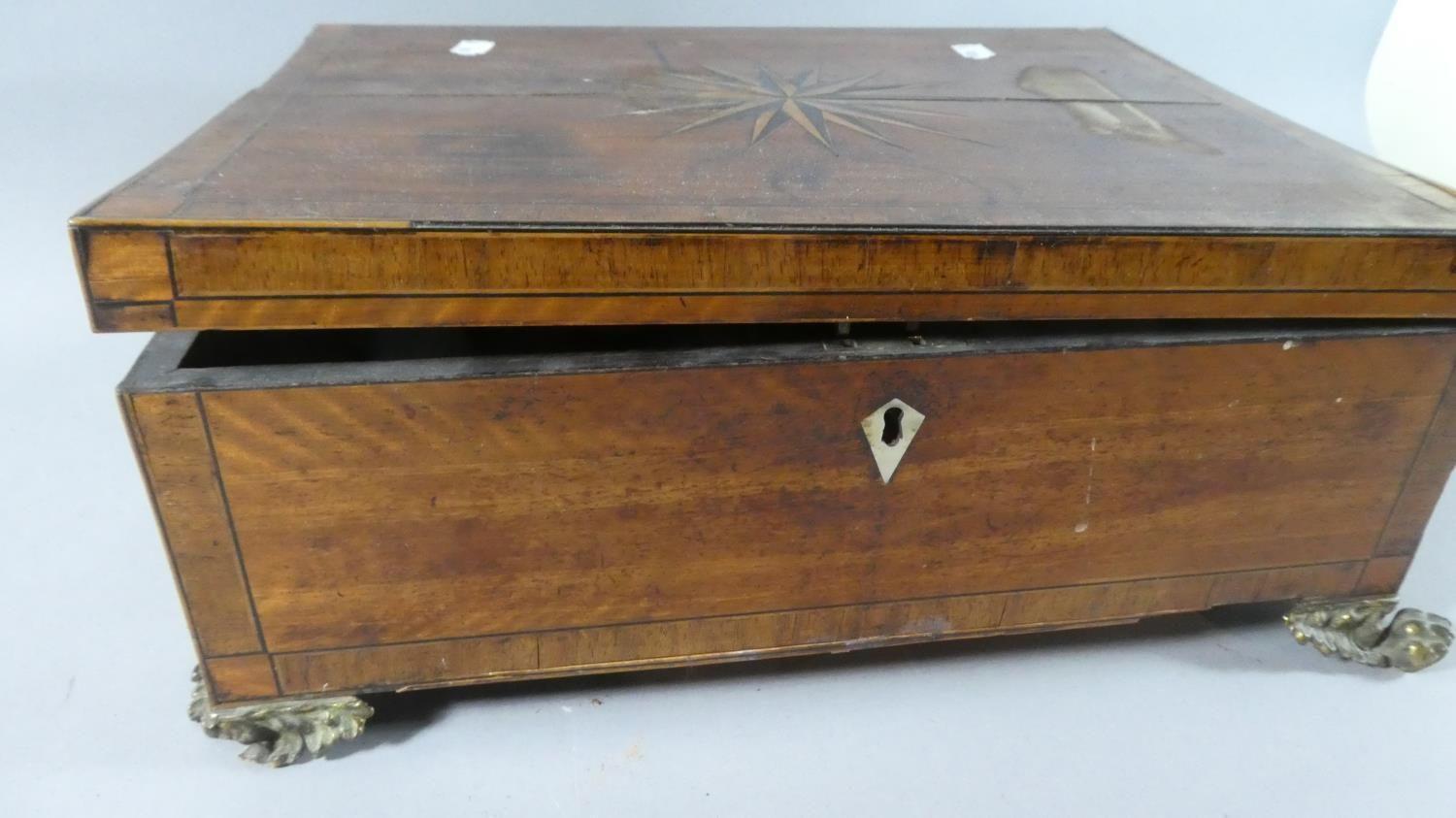 A 19th Century French Kingwood Ormolu Mounted Work Box for Restoration with Starburst Inlay to - Image 2 of 7