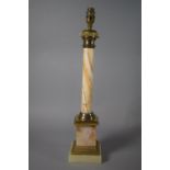 A Marble and Brass Mounted Column Table Lamp on Stepped Plinth Base, 54cm High