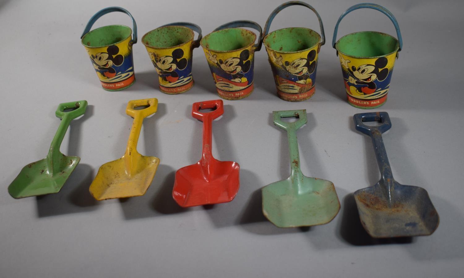A Set of Five Vintage Mickey Mouse Toddler's Pails by Happynak Series England Together with Five - Image 3 of 3