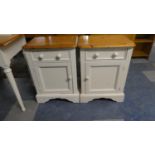 A Pair of Painted Bedside Cupboards with Single Drawers Under Stripped Top. 49cm Wide