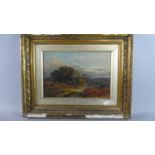 A Gilt Framed 19th Century Oil on Board, Wooded Moorland Landscape, 29cm Wide