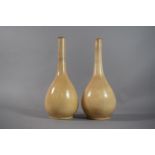 A Pair of Japanese Kyoto Satsuma Pottery Crackle Glaze Flambe White Monochrome Vases with Some