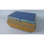 A Mid 20th Century Wicker Sewing Box with Removable Tray Containing Vintage Cottons and Sewing