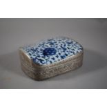 A Unusually Shaped White Metal Mounted Box with Early Chinese Blue and White Porcelain Piece Lid,