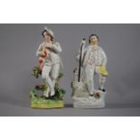 Two Staffordshire Figures of Farmers, One with Sheep the Other with Spaniel, 24cm High