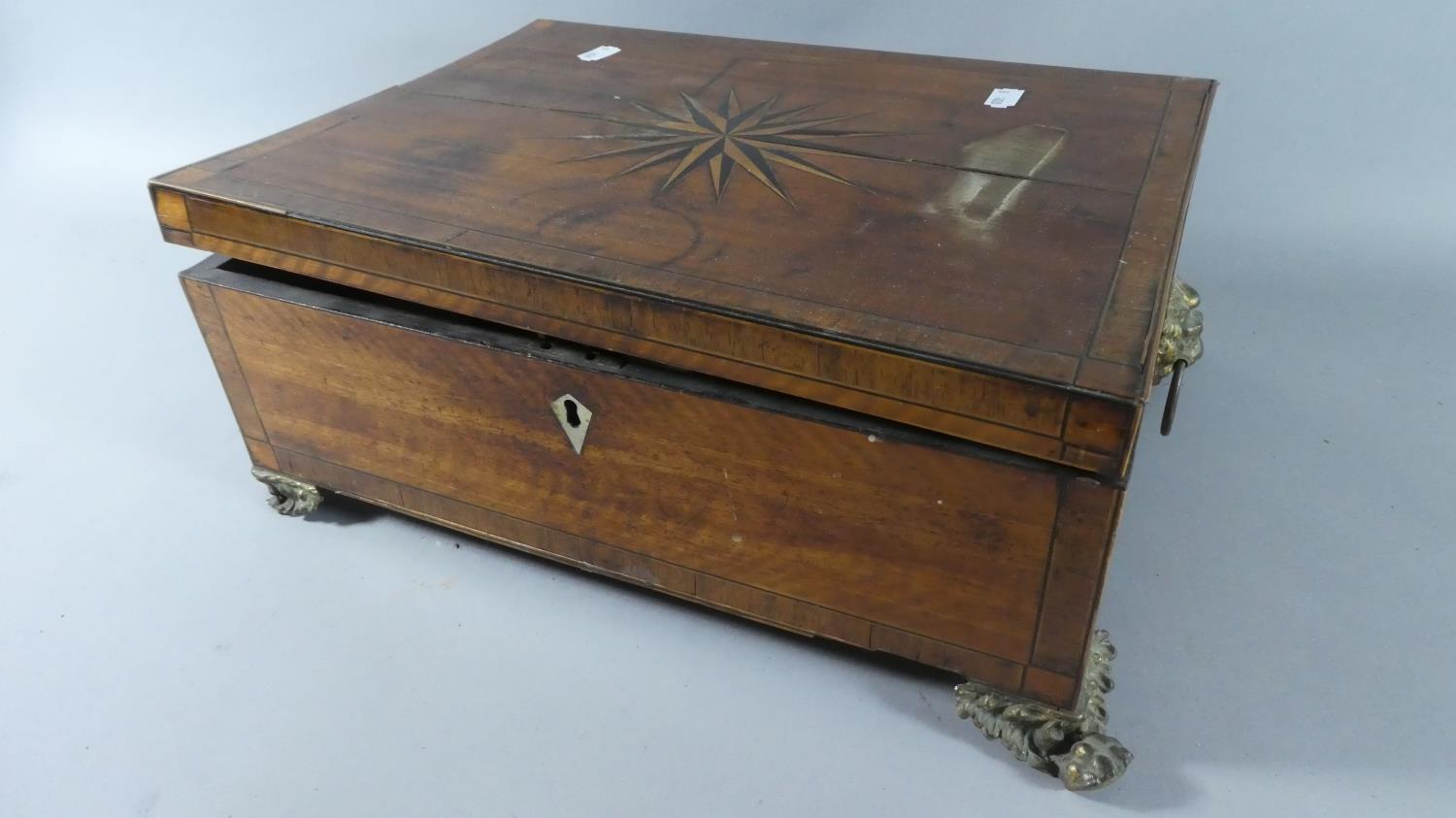 A 19th Century French Kingwood Ormolu Mounted Work Box for Restoration with Starburst Inlay to