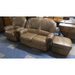 An Italian Leather Suite by Bardi Comprising Two Seater Settee, Armchair and Footstool