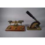 A Set of Early 20th Century Desk Brass Postage Scales Set on Wooden Rectangular Base, 21cm Wide