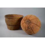 A Vintage Medicine Ball Together with a Wicker Basket.